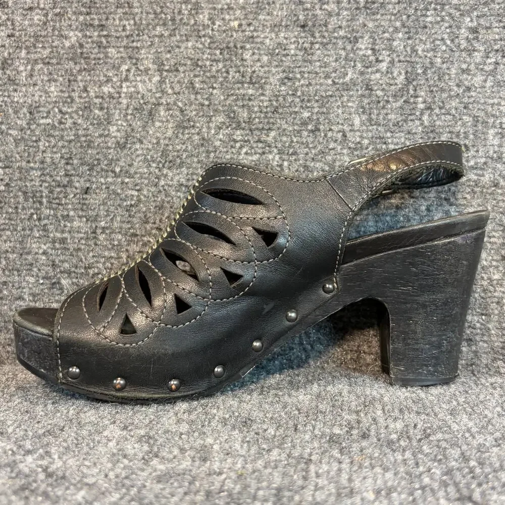 Dansko Rowena Slingback Black Leather Clogs Women Professional Work Size 7.5 38
